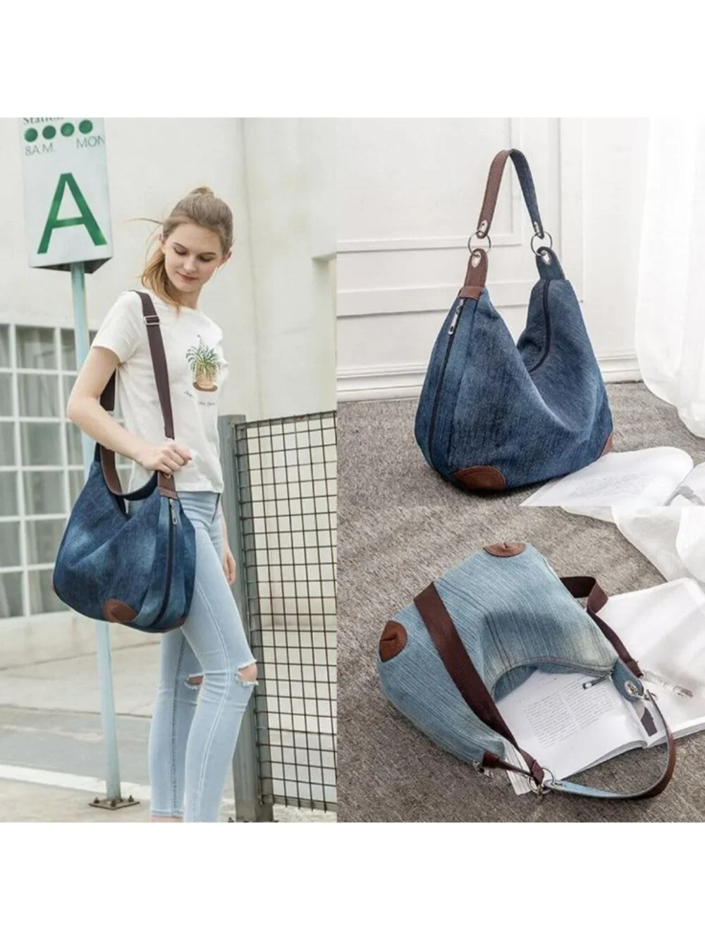 Stylish Multi-Pocket Denim Tote Bag for Women | Versatile Hobo Crossbody Bag